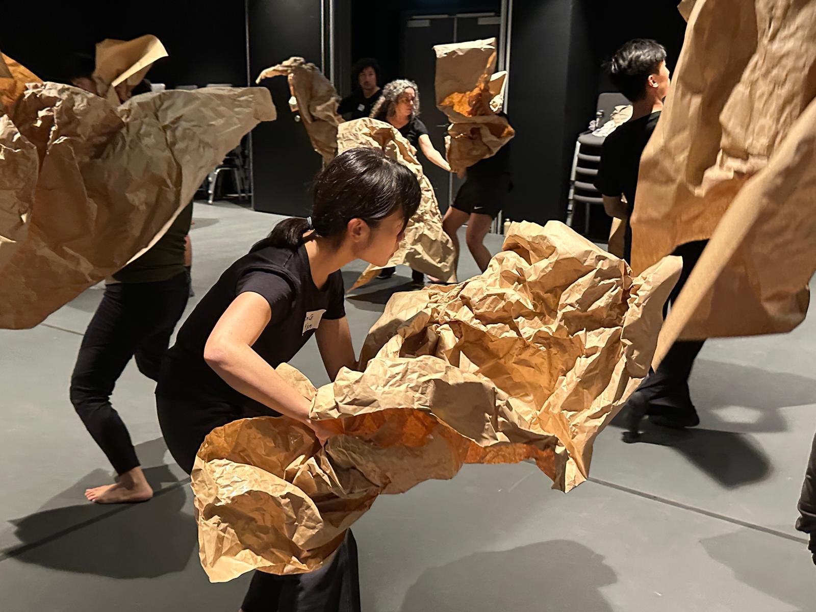 Nancy Rusek leading a puppet and body movement workshop